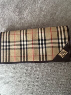 Burberry Beige Plaid Continental Wallet with Black & Red Accents